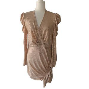 IRO Loulou Mini Cocktail Dress Women's Sequin Ruched Long Puff Sleeve Size 42